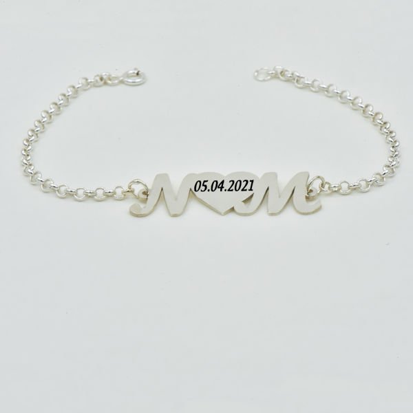 Gümüş Harfli Kalpli İsimli Bileklik