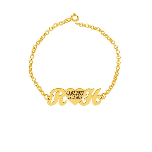 Gümüş Harfli Kalpli İsimli Bileklik