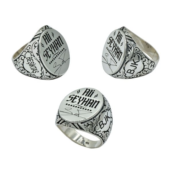 Gümüş BJK Armalı İsimli Erkek Yüzük