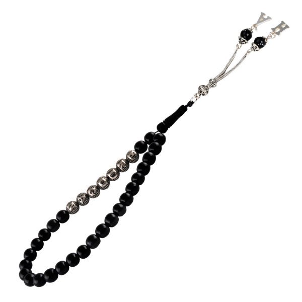 Gümüş Harfli Top Oltu Taşlı İsimli Tesbih