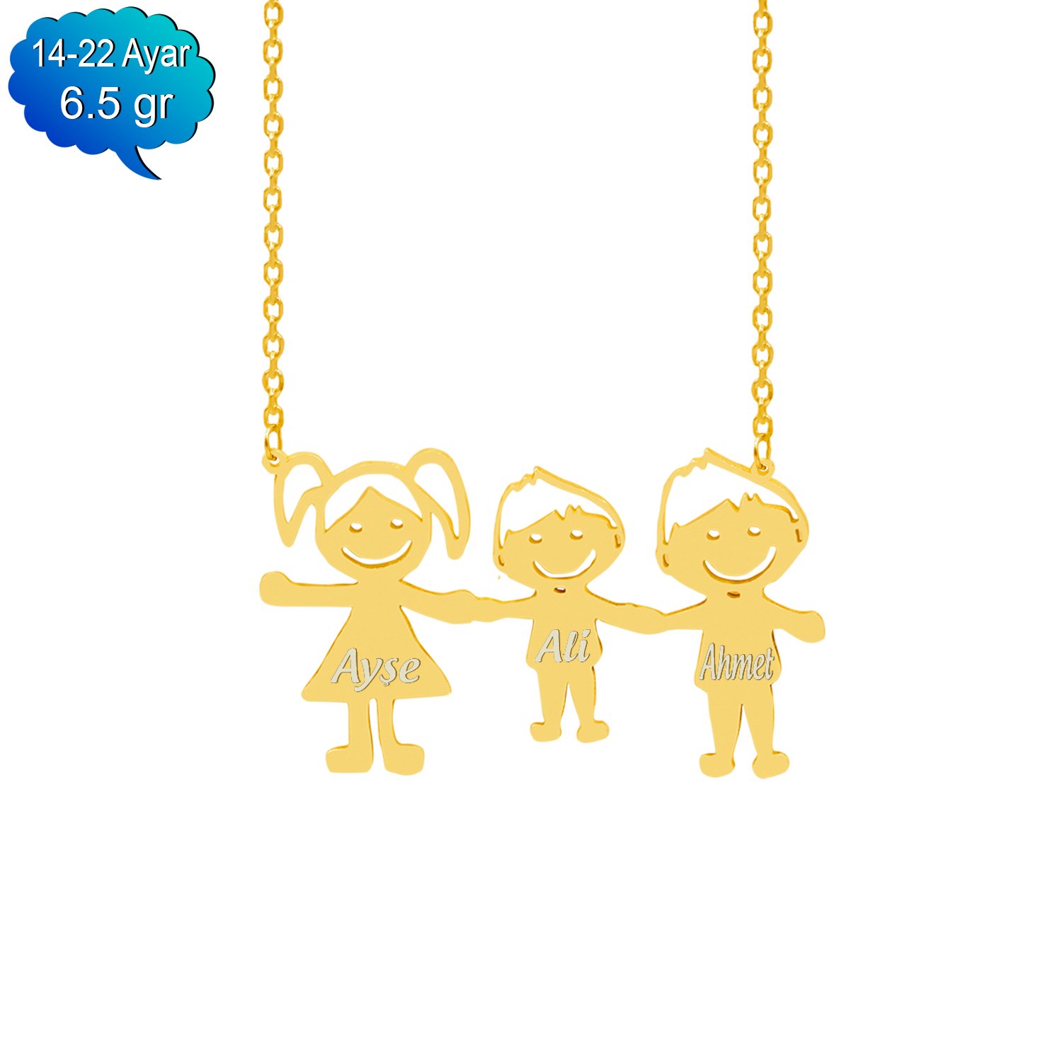 14, 22 Ayar Altın Çöp Aile İsimli Kolye