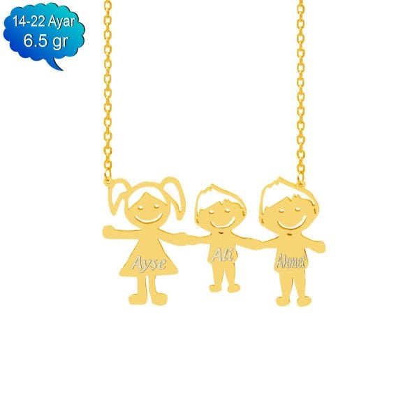 14, 22 Ayar Altın Çöp Aile İsimli Kolye