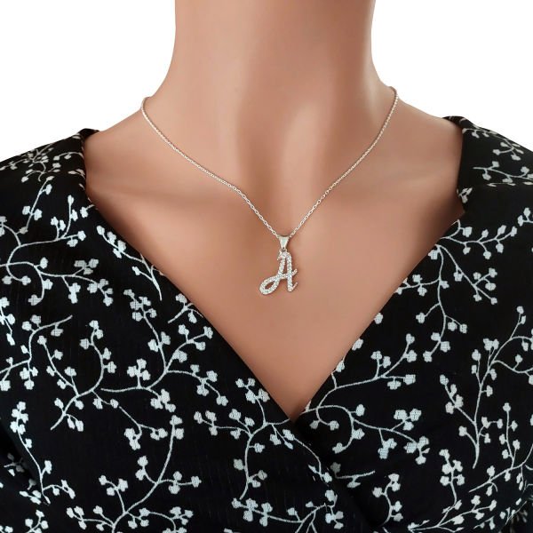 Gümüş Kişiye Özel Tasarım Taşlı Harfli Kolye