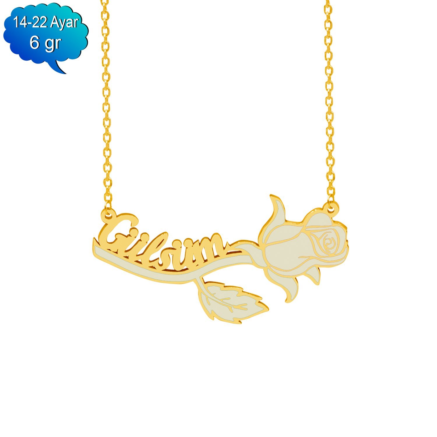 14, 22 Ayar Altın Güllü İsimli Kolye