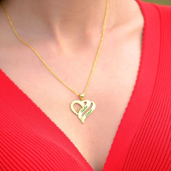 Gümüş Çift Kalpli İsimli Kolye