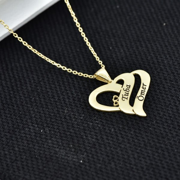 Gümüş Çift Kalpli İsimli Kolye