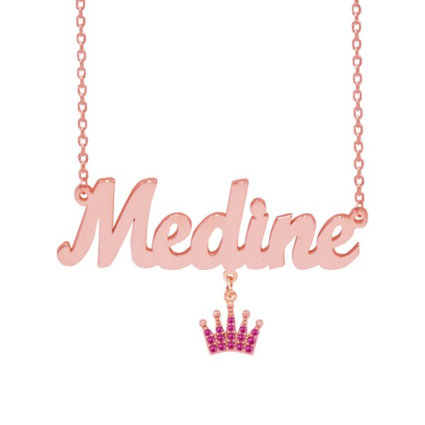 Gümüş Renkli Taç Sallantılı İsimli Kolye