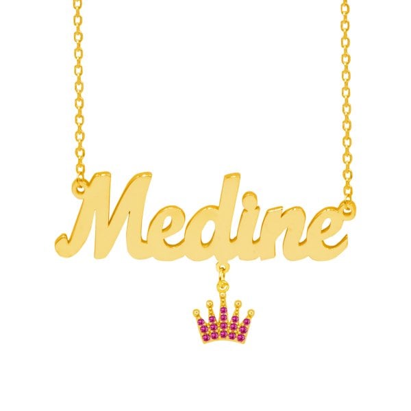 Gümüş Renkli Taç Sallantılı İsimli Kolye