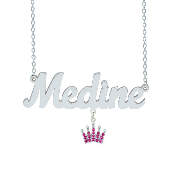 Gümüş Renkli Taç Sallantılı İsimli Kolye