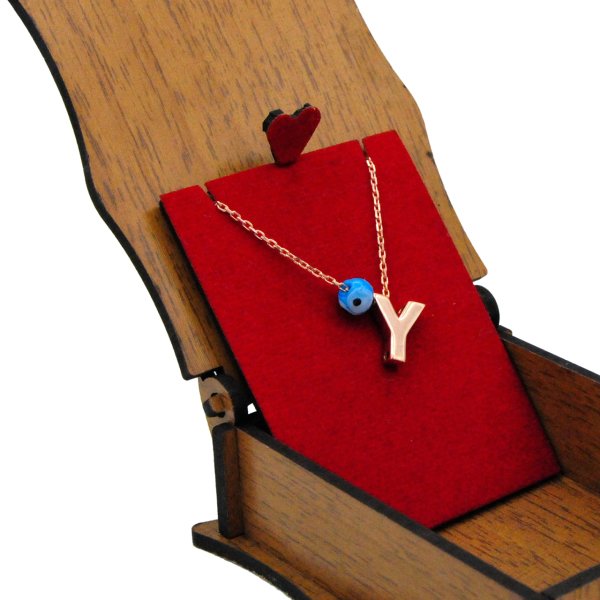 Gümüş Özel Tasarım Nazarlı Taşsız Harfli Kolye