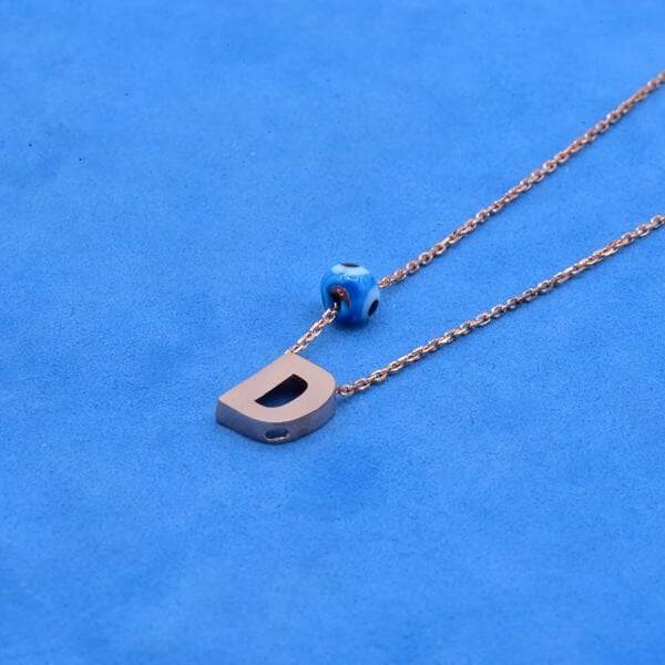 Gümüş Özel Tasarım Nazarlı Taşsız Harfli Kolye