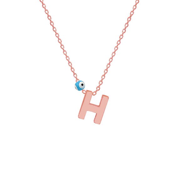 Gümüş Özel Tasarım Nazarlı Taşsız Harfli Kolye