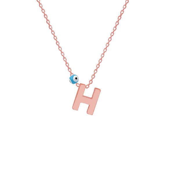 Gümüş Özel Tasarım Nazarlı Taşsız Harfli Kolye