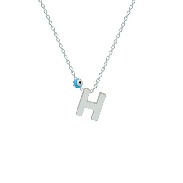 Gümüş Özel Tasarım Nazarlı Taşsız Harfli Kolye