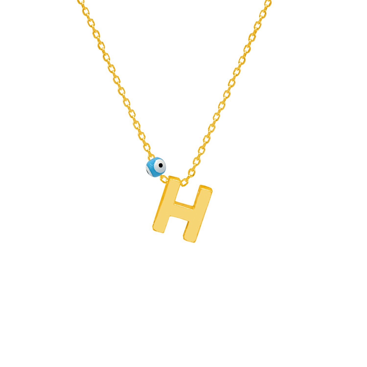 Gümüş Özel Tasarım Nazarlı Taşsız Harfli Kolye