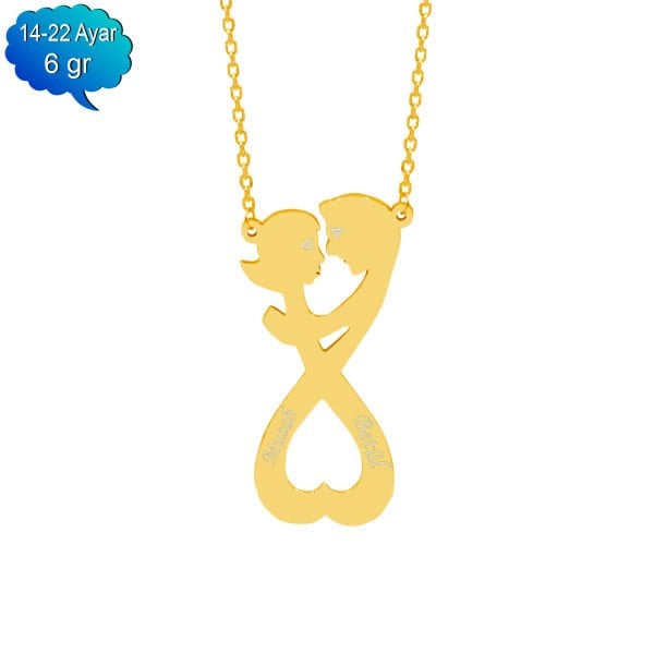 14, 22 Ayar Altın Göz Göze Kalpli İsimli Kolye