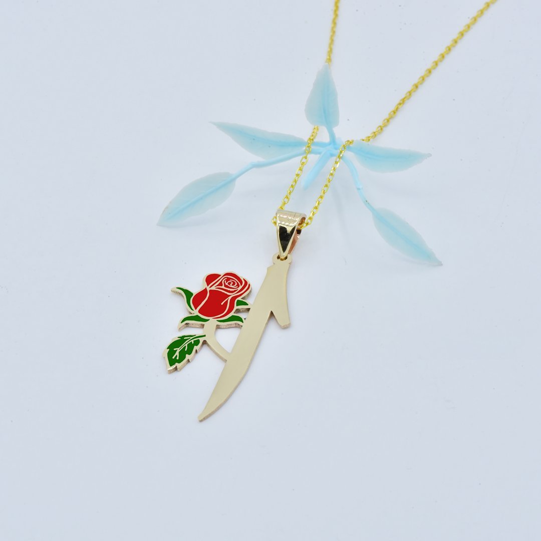 14 Ayar Altın Arapça Elif Harfi Güllü Kolye