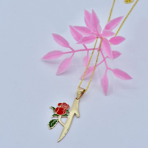 14 Ayar Altın Arapça Elif Harfi Güllü Kolye