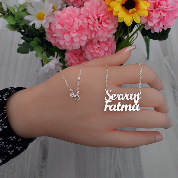 Gümüş Kişiye Özel Tasarım Çift İsimli Kolye