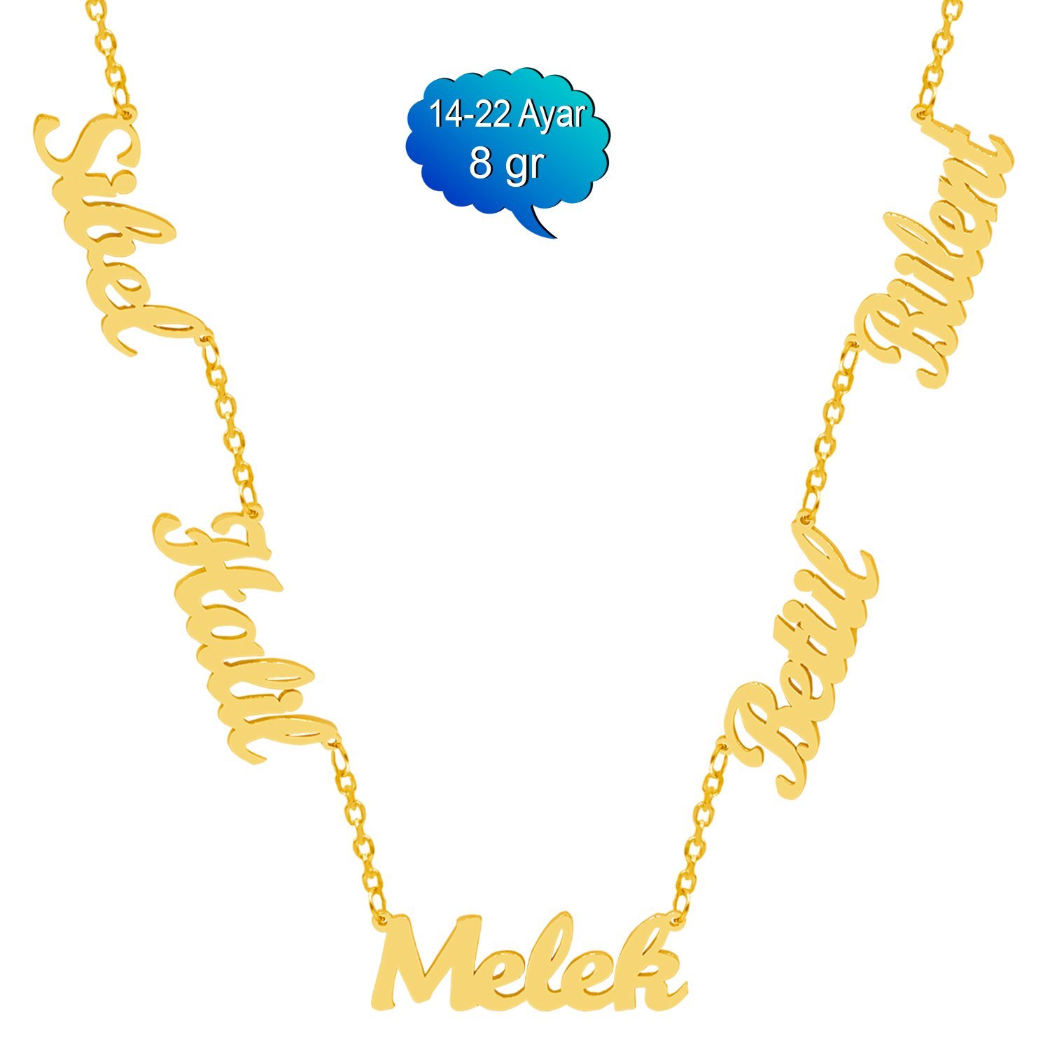 14, 22 Ayar Altın 5 İsimli Kolye