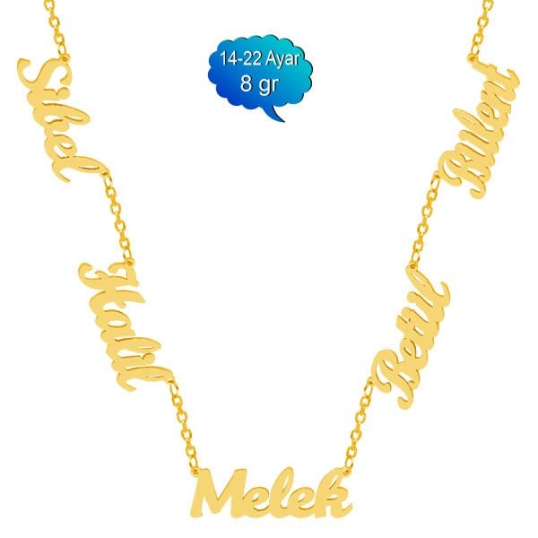 14, 22 Ayar Altın 5 İsimli Kolye