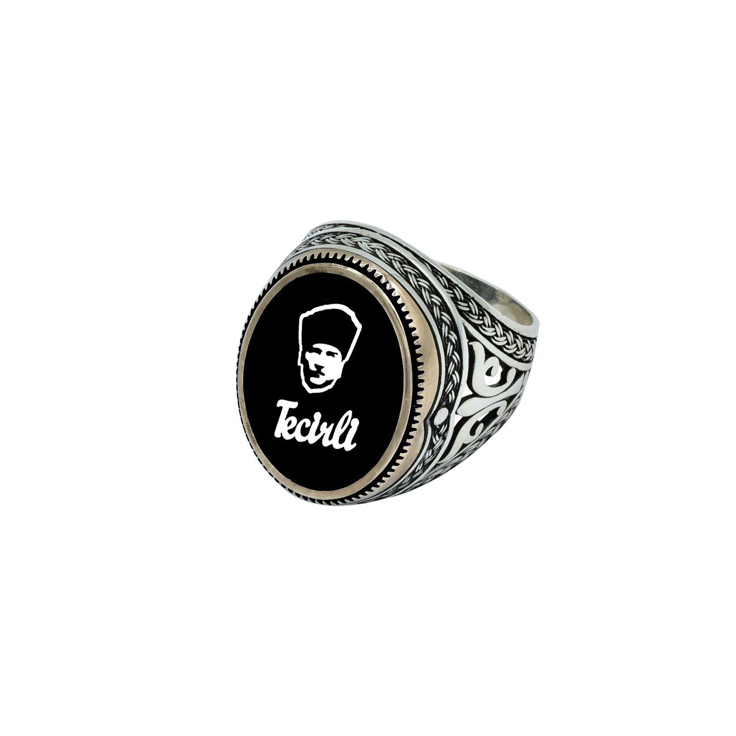 Gümüş Özel Tasarım Atatürk Resimli Erkek Yüzük