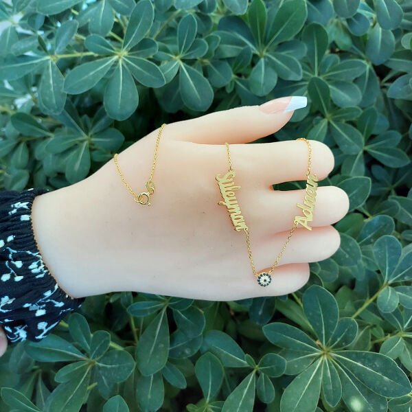 14, 22 Ayar Altın Nazar Boncuklu 2 İsimli Kolye