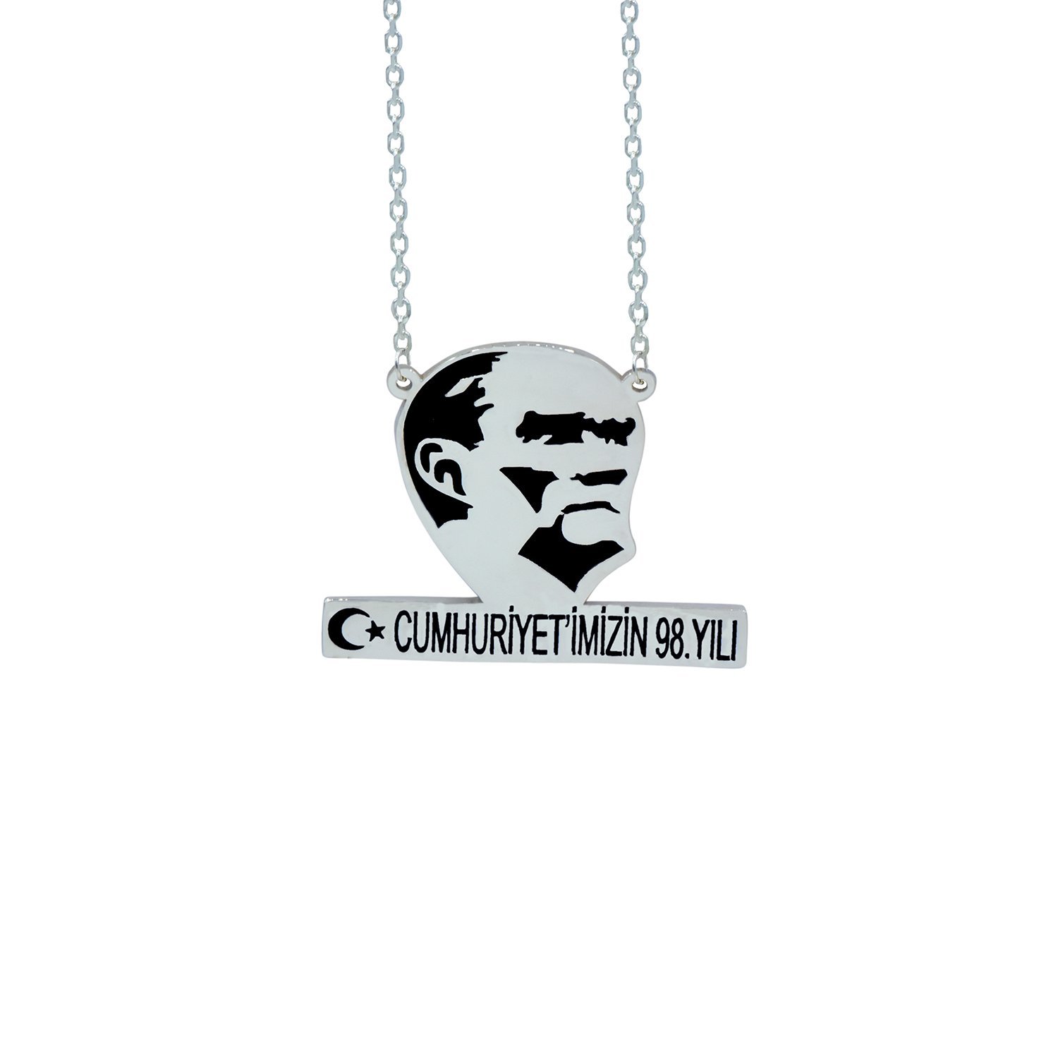 Gümüş Atatürk Resimli Cumhuriyetin 98. Yılı Kolye