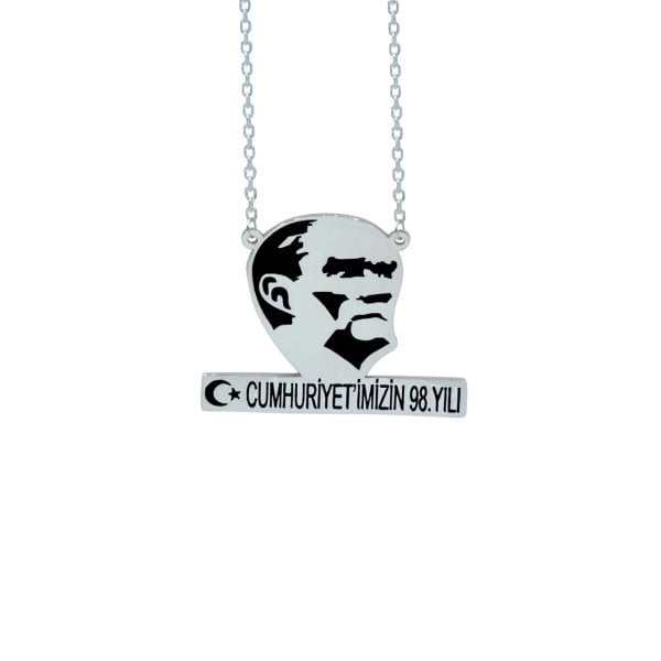 Gümüş Atatürk Resimli Cumhuriyetin 98. Yılı Kolye