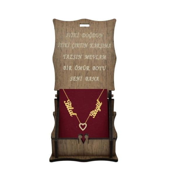 14, 22 Ayar Altın Kalpli 2 İsimli Kolye