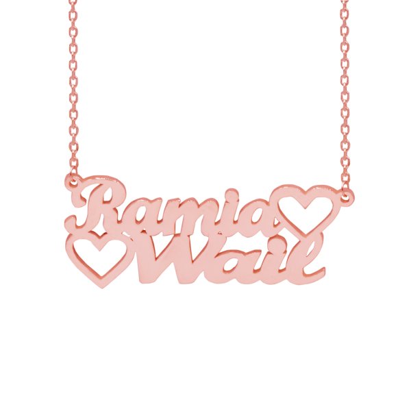 Gümüş Özel Tasarım Kalpli İki İsimli Kolye