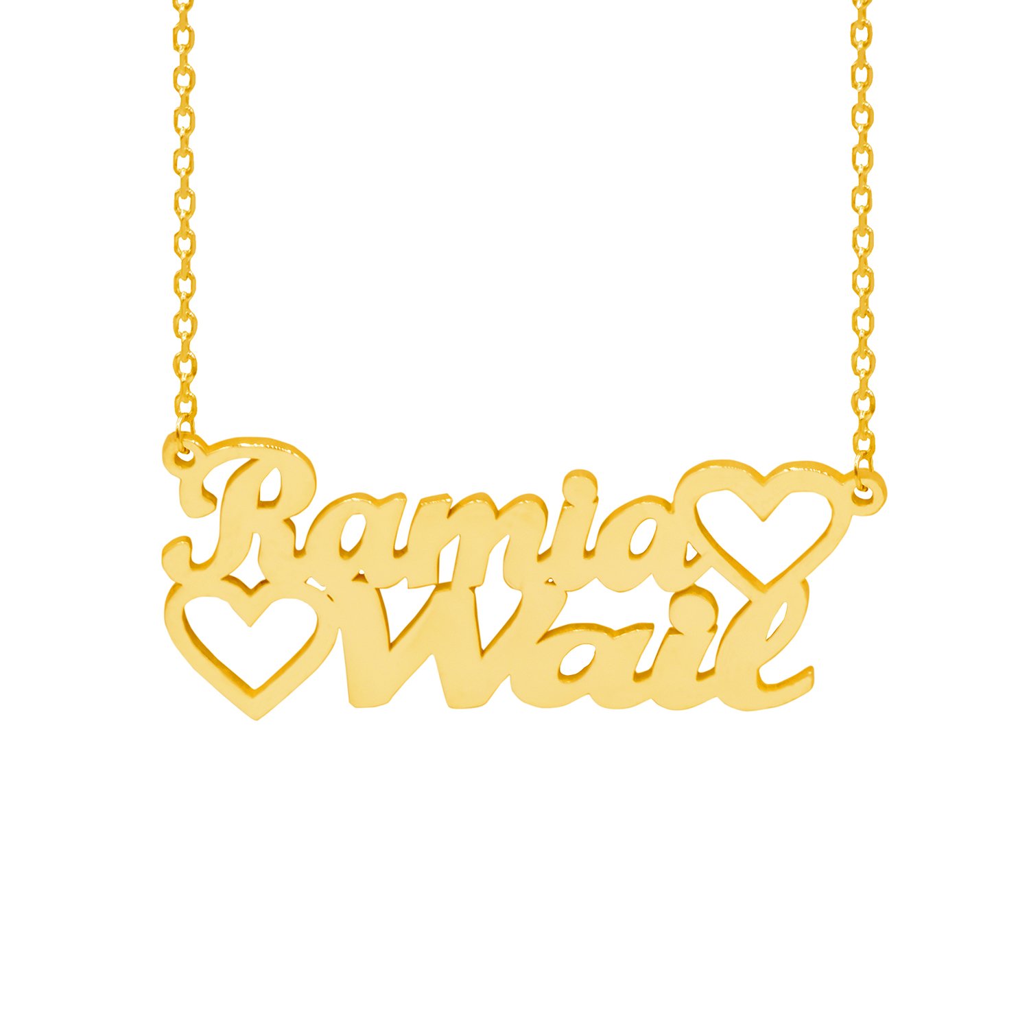 Gümüş Özel Tasarım Kalpli İki İsimli Kolye