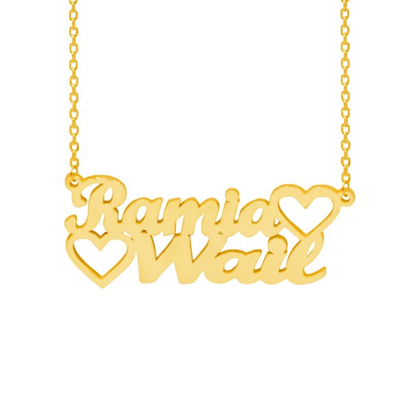 Gümüş Özel Tasarım Kalpli İki İsimli Kolye