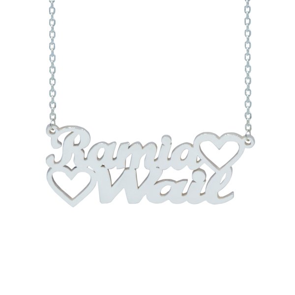 Gümüş Özel Tasarım Kalpli İki İsimli Kolye