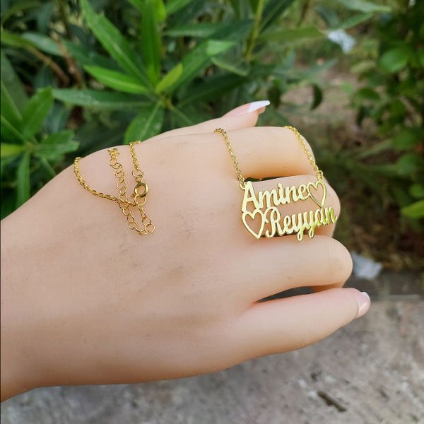 Gümüş Özel Tasarım Kalpli İki İsimli Kolye