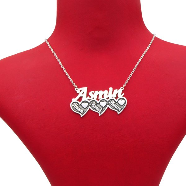 Gümüş 3 Kalpli İsimli Kolye