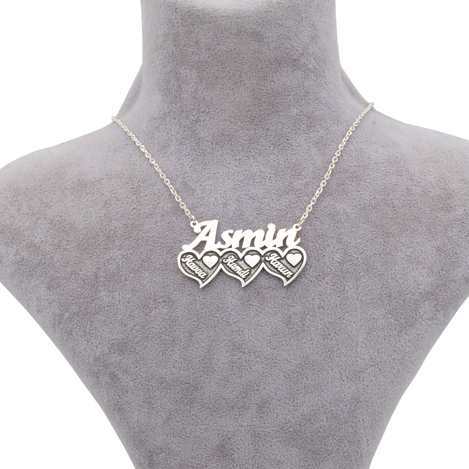 Gümüş 3 Kalpli İsimli Kolye