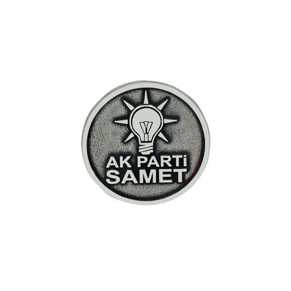 Gümüş Ak Parti Logolu İsimli Yaka Rozeti