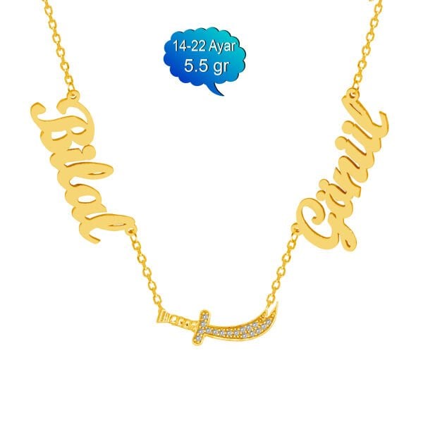 14, 22 Ayar Altın Kılıçlı 2 İsimli Kolye