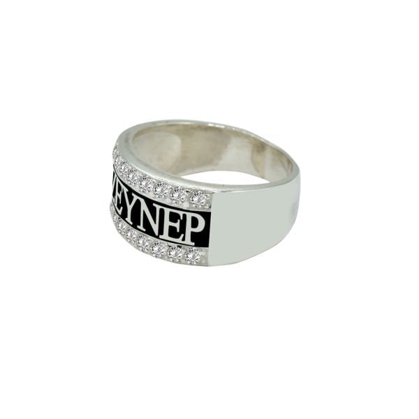 Gümüş Özel Tasarım Taşlı Mineli İsimli Yüzük