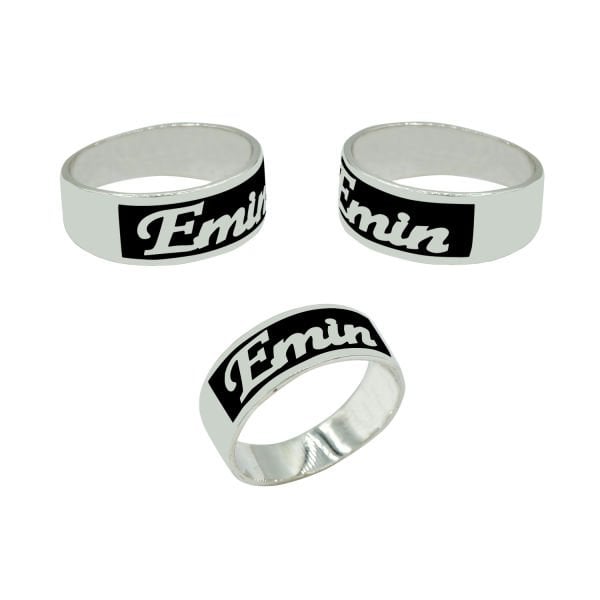 Gümüş Kişiye Özel Tasarım Mineli İsimli Yüzük