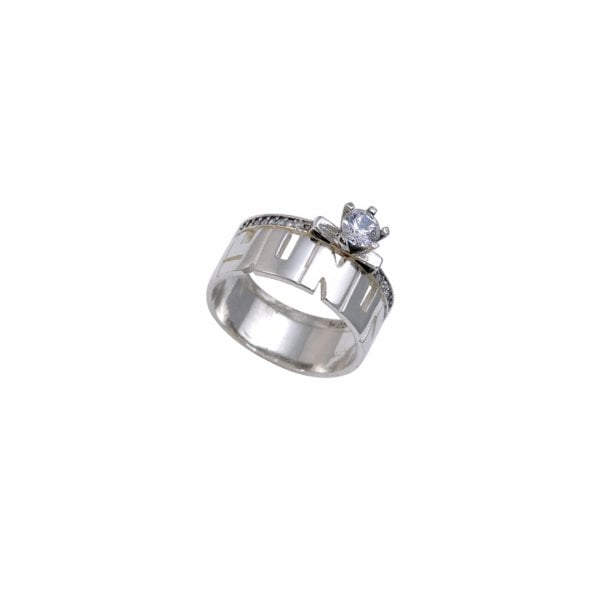 Gümüş Özel Tasarım Tek Taşlı Oymalı İsimli Yüzük