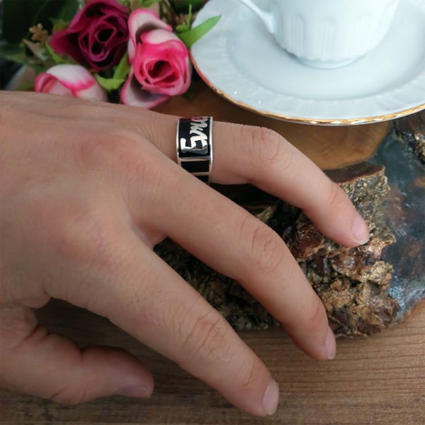 Gümüş Kişiye Özel Tasarım Mineli İsimli Yüzük