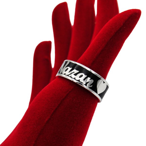 Gümüş Özel Tasarım Mineli Kalpli İsimli Yüzük