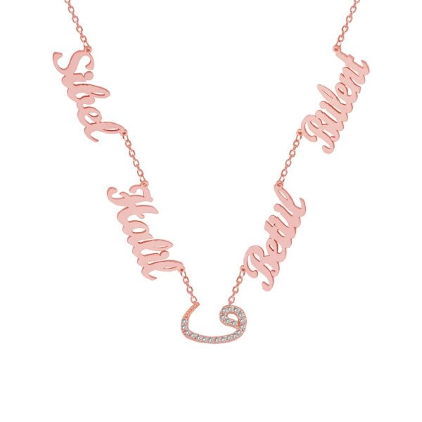 Gümüş Vav Harfli 4 İsimli Aile Kolyesi