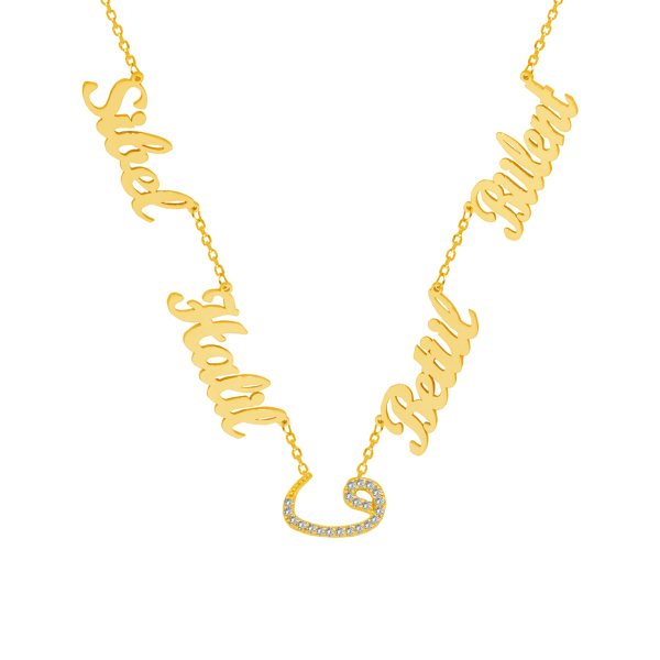 Gümüş Vav Harfli 4 İsimli Aile Kolyesi