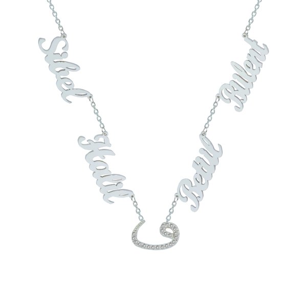 Gümüş Vav Harfli 4 İsimli Aile Kolyesi