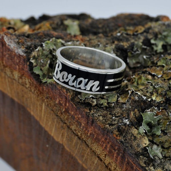 Gümüş Özel Tasarım Mineli Kalpli Harfli Yüzük