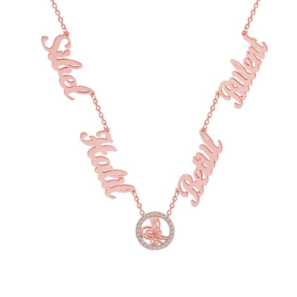 Gümüş Tuğralı 4 İsimli Aile Kolyesi