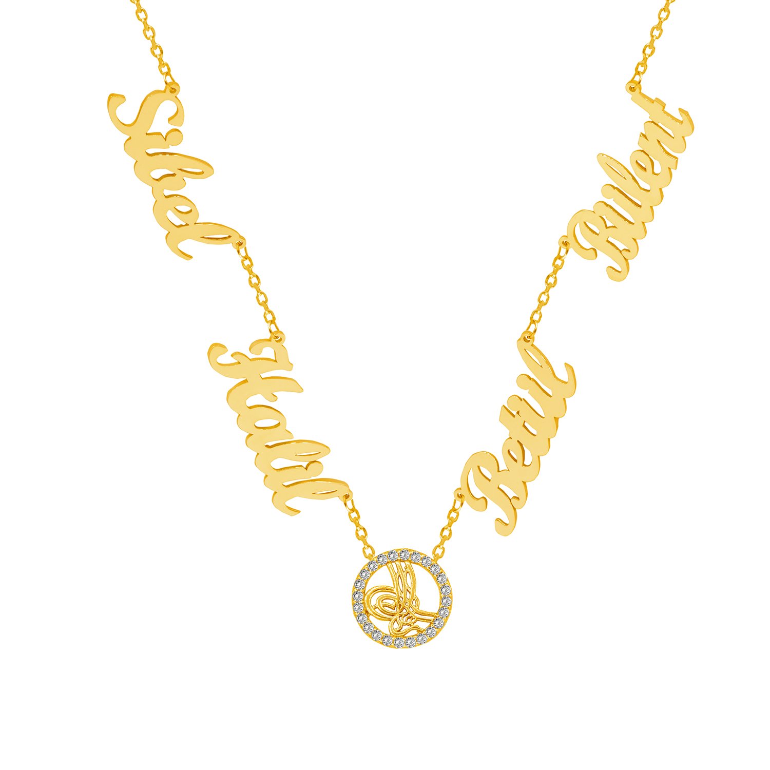 Gümüş Tuğralı 4 İsimli Aile Kolyesi